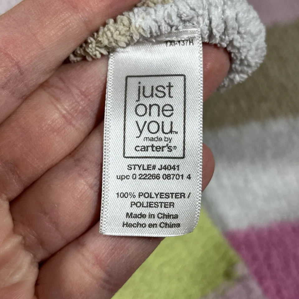 Difícil de encontrar Carters Chenille Bebé Manta Rayas Tostado Rosa Verde Blanco Y2K Suave Foto 3 de 4