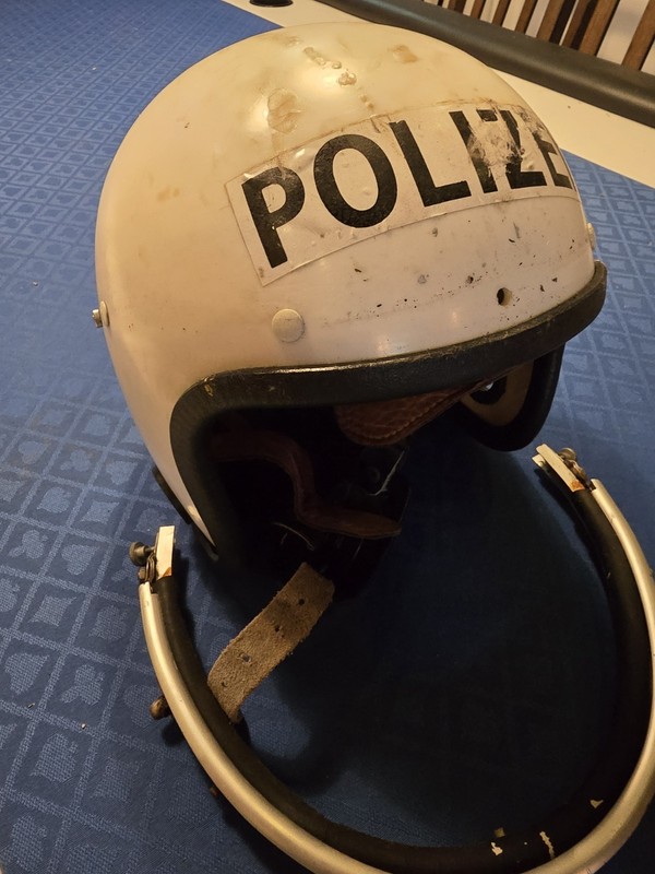 Vintage West German riot gear motorcycle police helmet Polizei leather
