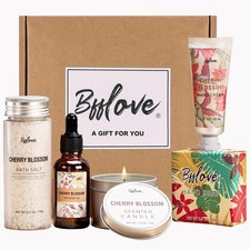BFFLOVE Gift Set for Women - 5pcs Cherry Blossom Spa Gifts 6 Piece Set, Beige