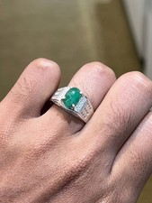 Natural Emerald Anniversary Ring 925 Sterling Silver Size 7
