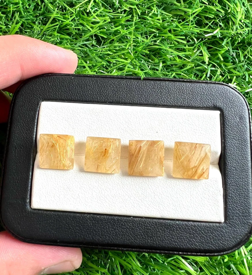 Natural Golden Rutilated Quartz 10MM Square Cut 5Pcs Loose Gemstone Lot. - Image 2 of 4
