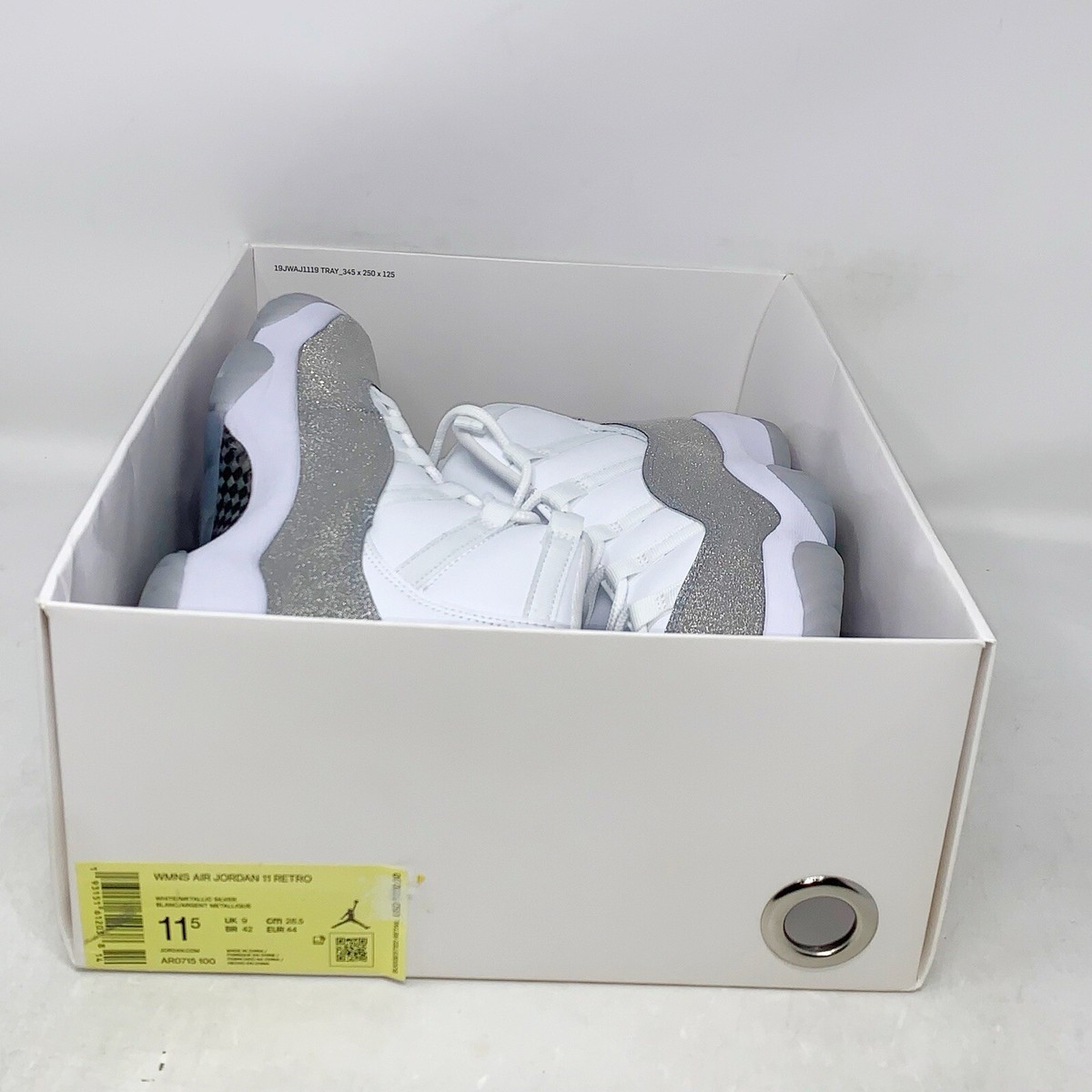 Air Jordan 11 Metallic Silver Glitter White Sneakers, Size