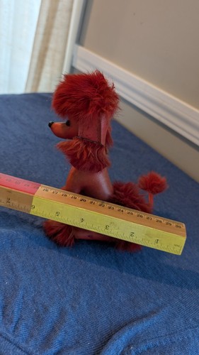Vintage stuffed - red leather poodle - with fur accent - 70's Japan souvenir - Picture 6 of 11