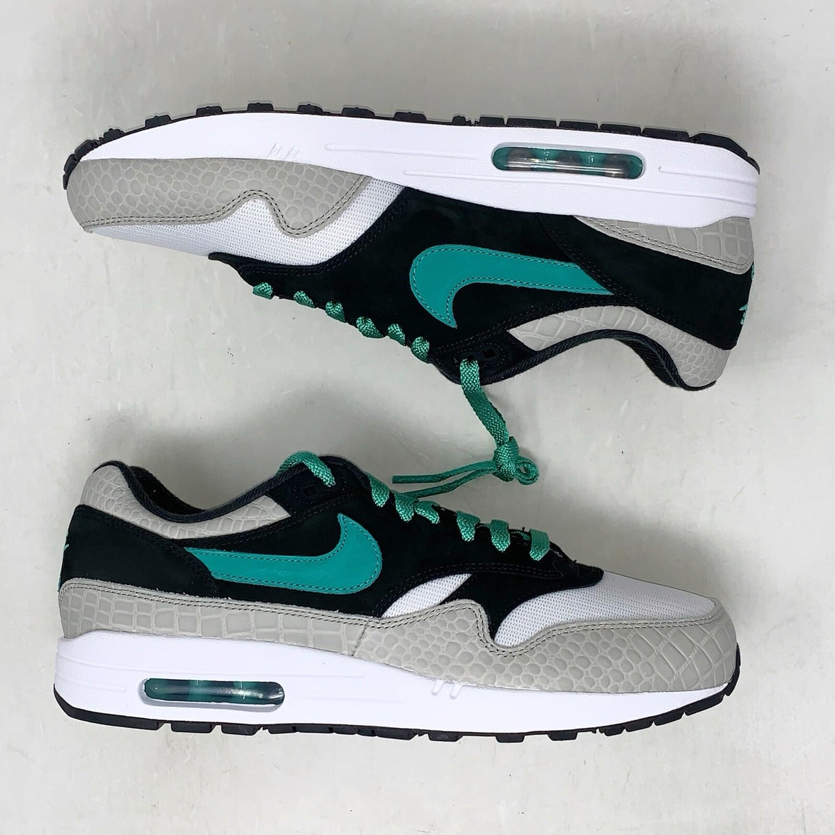Nike Air Max 1 ID By You Gray Croc Teal Black Sneakers, Size 12