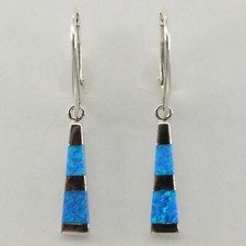 FIRE OPAL Blue Dangle Earrings 925 STERLING SILVER Rhodium Leverback 22e