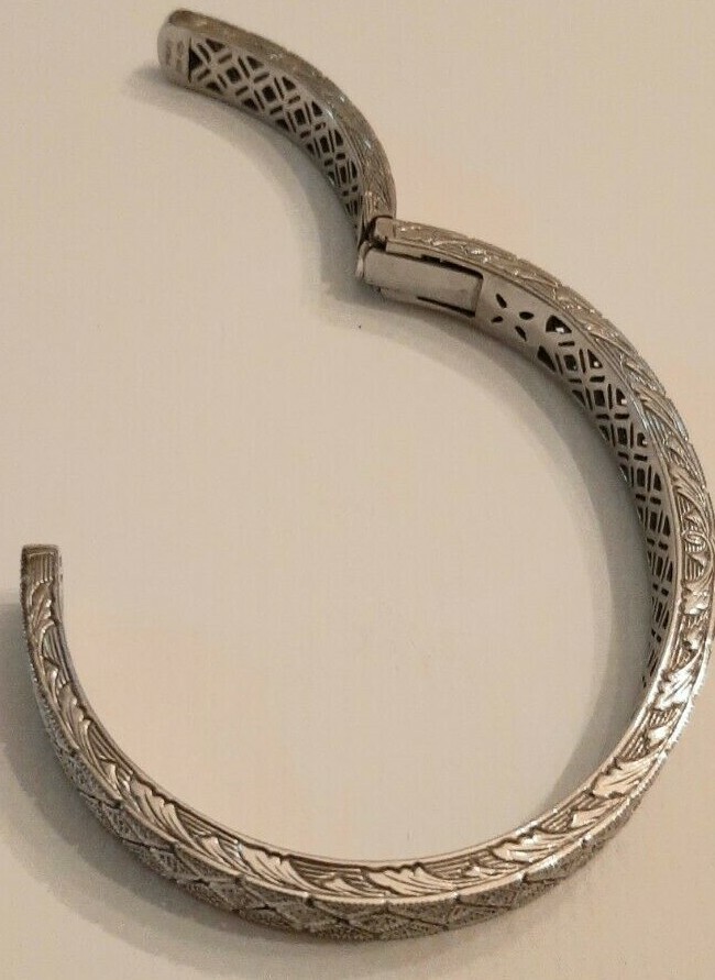 Sterling Silver Hinged Diamond Cuff Bracelet Sign… - image 4