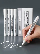5pcs White Waterproof Permanent Marker Pens - Simple & Easy to Use for Drawing