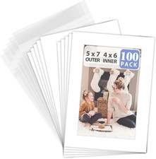Pack of 100 5X7 WHITE Picture Mats Mattes with White Core Bevel Cut for 4X6 Phot