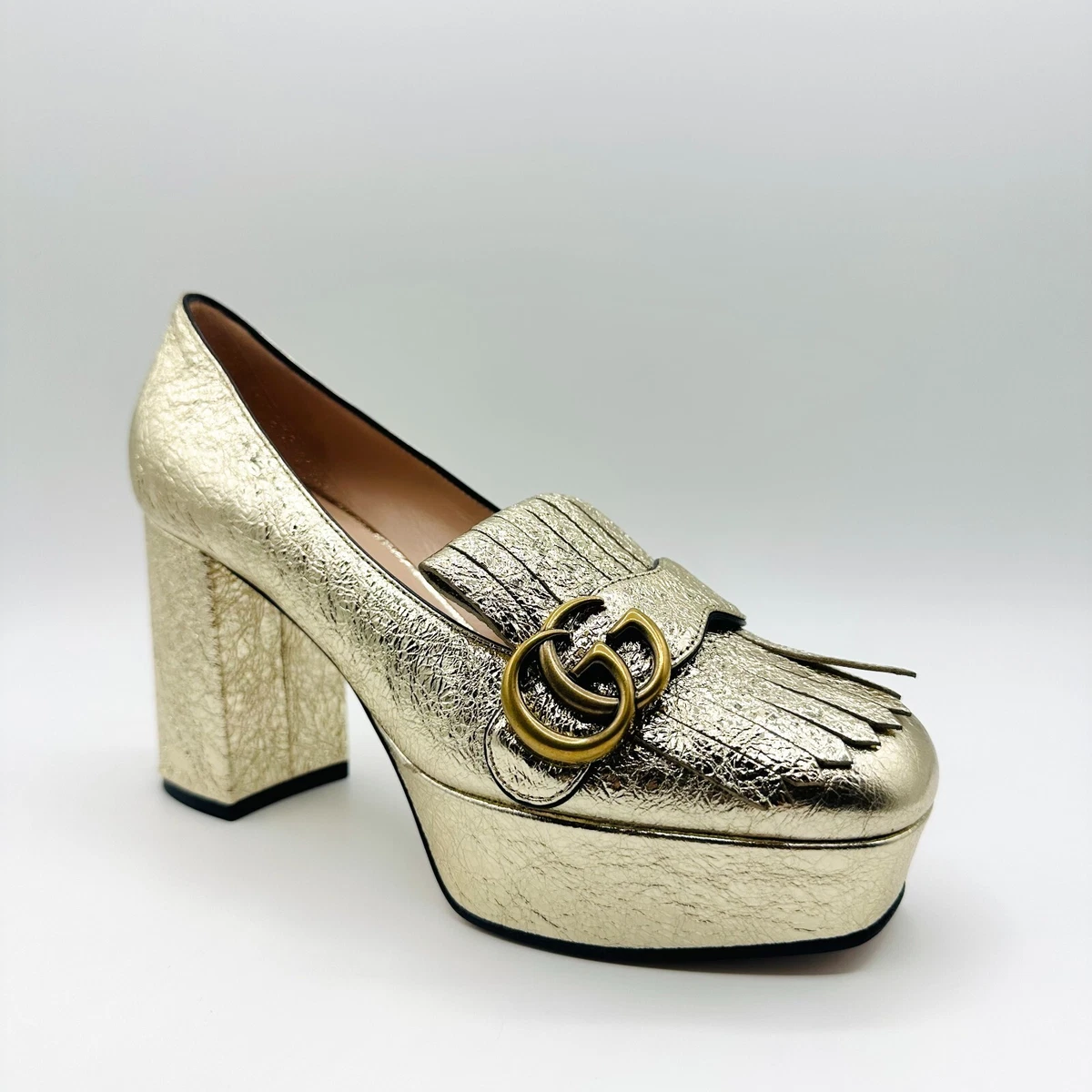Gucci marmont gold clearance heels