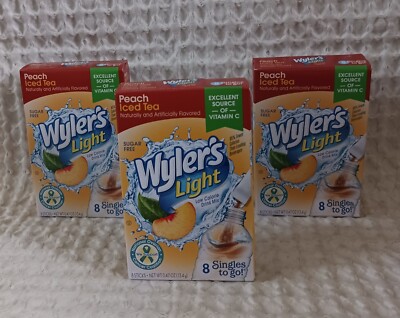 3 Wylers PEACH Light Iced TEA Drink Mix Singles 8 Sticks 3 Box = 24 Calories 5