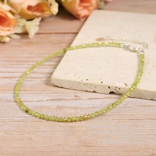 8.5" Genuine Peridot Dainty Anklet Minimalist Crystal Gemstone Healing Jewelry