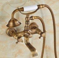 Antique Brass Bathroom Tub Faucet Hand Shower Bathtub Filler Tap Swivel Spout