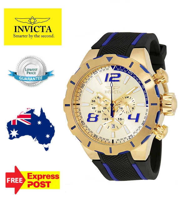 INVICTA S1 RALLY 20107 GOLD BLUE BLACK SILICONE MENS CHRONO WATCH