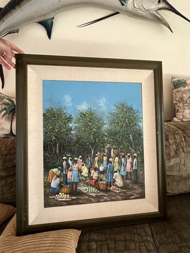 LISTED ARTIST Signed Ludovic J. Simpson Haitian Art Village Scene Painting Haiti - Picture 14 of 16