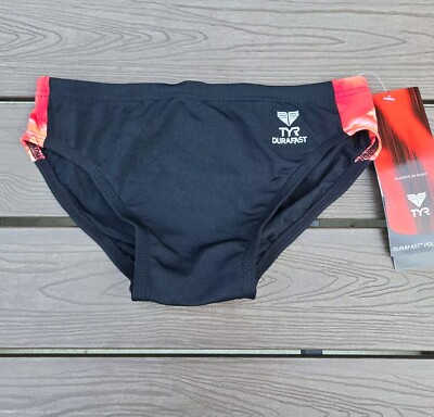 TYR Durafast Men's Admiral Splice black/red Swim Racer Brief Sz 30 New