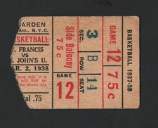 3/2/1938 St. John's University Basketball Ticket Stub   A4590