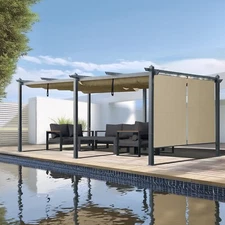 Aoodor 12ft x20ft Patio Retractable Pergola Outdoor Sun Shade Canopy Aluminum