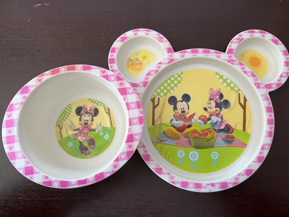 晚餐塑料盘子和碗套装儿童儿童女孩米妮老鼠公主雪人 — 第 2/4 张图片