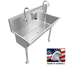 2 USERS MULTI STATION 48" WASH UP HAND SINK HANDS FREE 12" BOWL DEEP MADE IN USA