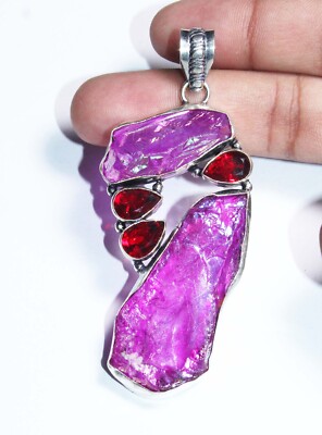Sun Shine Druzy Hydro Garnet Gemstone Handmade Jewelry Pendant Size 3 Inches
