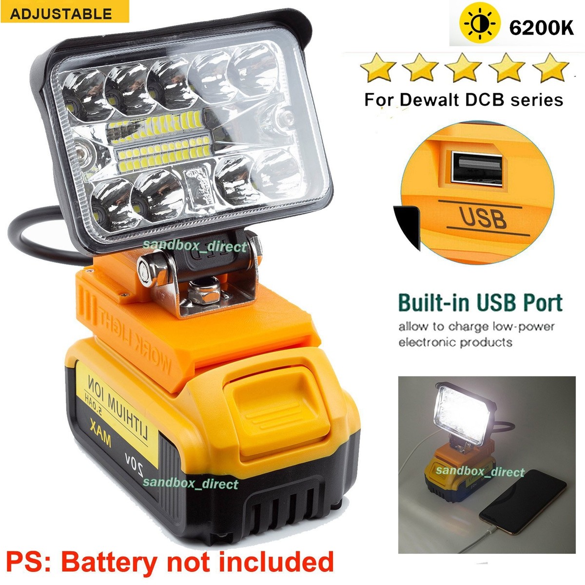 LED Work Light Work For Dewalt 18/20/60V Li-Ion Battery-2800LM w
