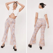 nwt NASTY GAL Marble-Print High-Waisted Pull-On Flared Pants - Size 18