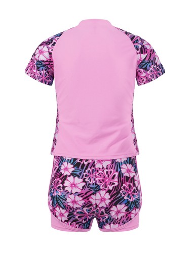 Kids Girls Short Sleeve Swimsuits Rashguard Sets UPF 50+Sun Protective Sunsuits - Picture 4 of 39
