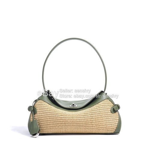 Bolso de playa de paja azul para mujer Bolso de mano de verano Bolso de hombro tejido de moda - Imagen 18 de 19