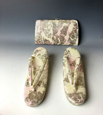 Vintage Japanese Kimono Set: White Floral Bag and Zori Sandals