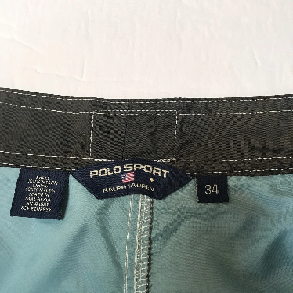 De Colección Polo Deportivo Ralph Lauren Bañador Hombres 34 Carga Board Shorts Verde Surf Y2K Foto 3 de 4