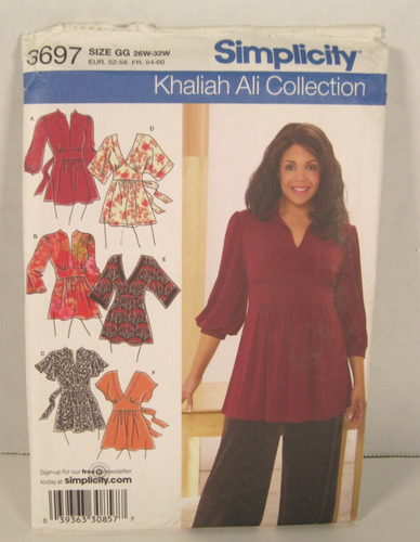 Simplicity Khaliah Ali 3697 Knit & Woven Tunics Women's 26W-32W Pattern Uncut