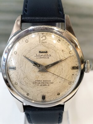 HMT JANATA LUMINOUS WINDING PATINA WHITE DIAL 14001 INDIA MEN'S FULL WORKING VTG