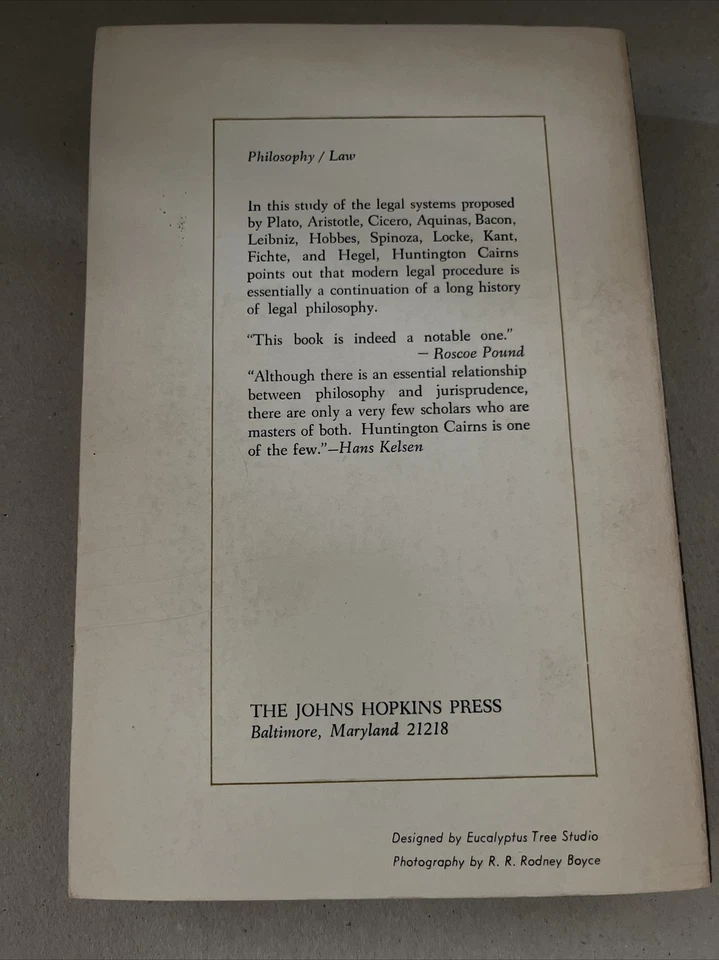 Legal Philosophy from Plato to Hegel by Huntington Cairns (1967, PB)John Hopkins - Image 2 of 4