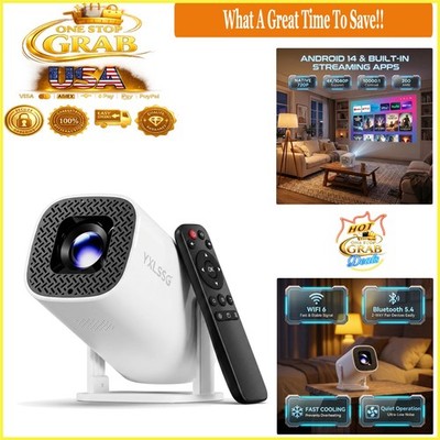 Android 14 Portable Mini Projector WiFi 6 4K HD 120  Screen Bluetooth