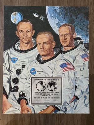 Vintage Apollo 11 NASA Astronauts Commemorative 16x20 Print Armstrong Collins