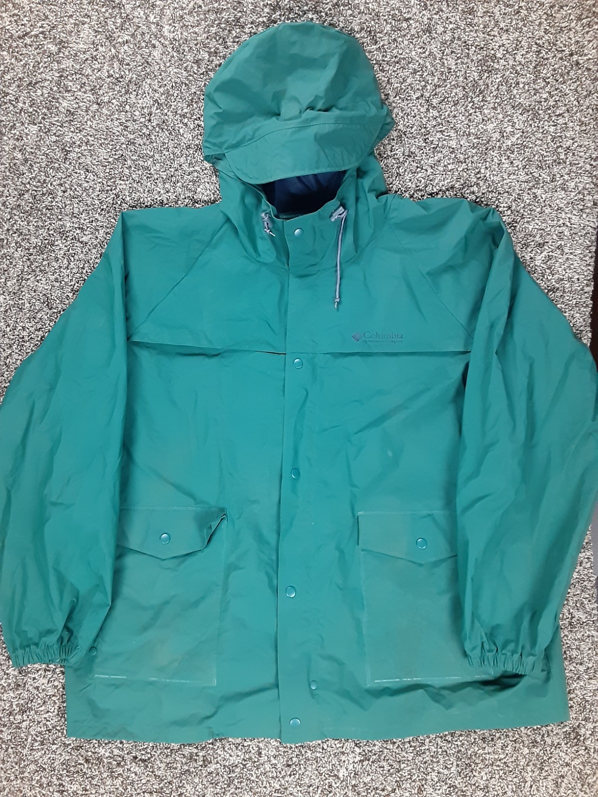 Columbia Jacket Mens 2XL Green Vented Hooded Rain PVC Parka 