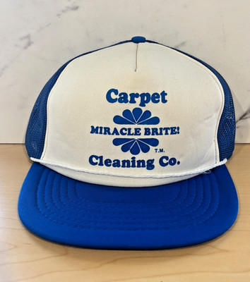 VTG RARE Carpet  Miracle Brite Cleaning Co Trucker Hat Blue White Snapback Cap