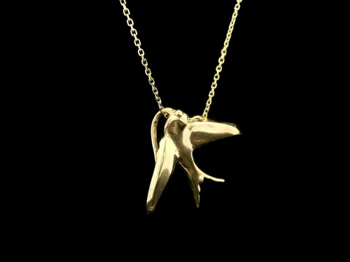 14k Yellow Gold Swallow Bird Slide Pendant Adjustable Cable Link Chain Necklace - Picture 7 of 10