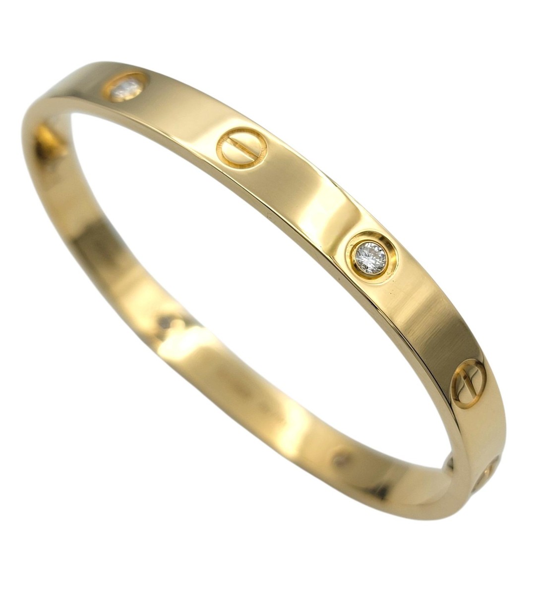Cartier Four Diamond Love Bangle Bracelet 18 Karat Yellow Gold