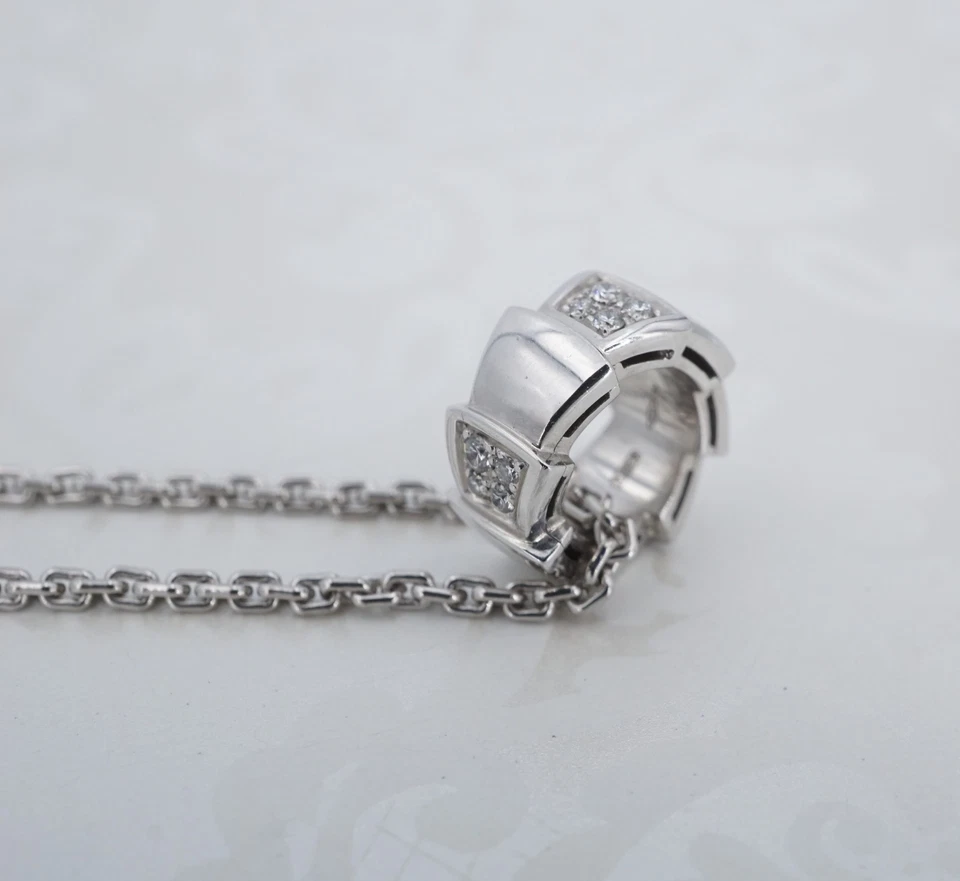 Bvlgari Diamond Serpenti Viper 18k White Gold Pendant Necklace 18" CO1292 - Image 4 of 4