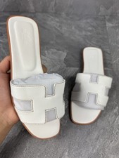 Hermes Oran Sandals White Leather Slides Wome...