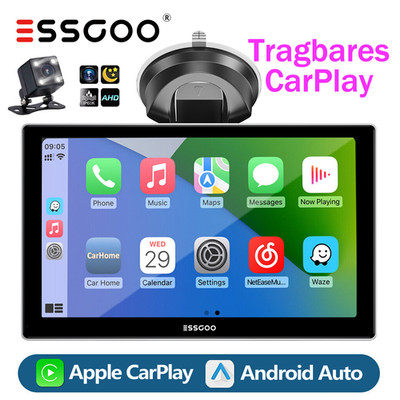 9Zoll Wireless Rearview Apple CarPlay & Android Autoradio Auto  Rückfahrkamera