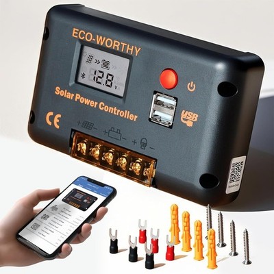 ECO-WORTHY 30A Laderegler Solar 12V /24V PWM Mit Bluetooth & APP Überwachung, In