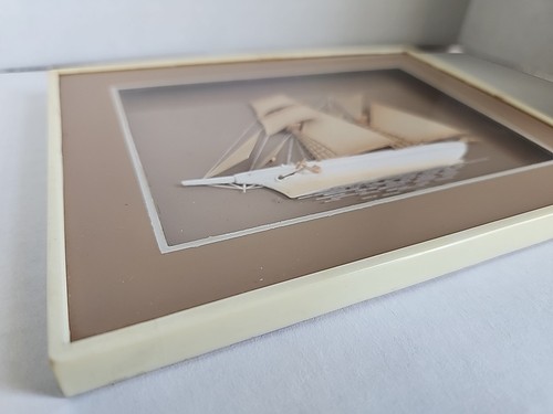 Vintage Handcrafted Wood Nautical Ship Boat Anchor Sails 5"x7" shadow box 1T - Picture 2 of 7