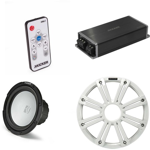 Kicker Marine KPX500.1 Powersports Amp & 10" Free Air 2 Ohm ( White Grill ) S...