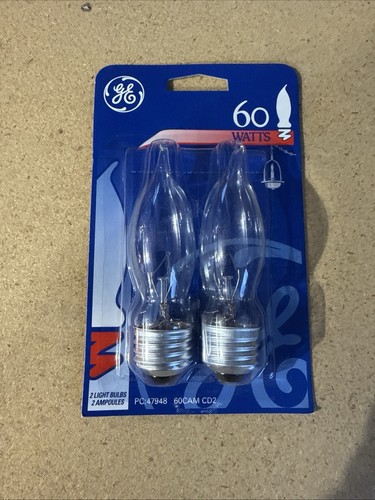 GE 60-Watt Clear 60CAC CD2-Type Light Bulbs Candelabra Base 2 Pack Brand NewUSA - 第 1/1 張圖片