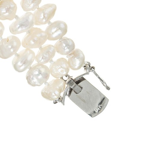 Vintage 1960 3 Strand Baroque Cultured Pearl Bracelet White Gold Pearl Diamond - Picture 4 of 6