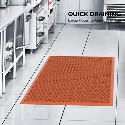 Home Non-slip Rubber Door Holes Drainage Restaurant Kitchen 36''x24''x0.49'' Red