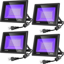 4 Pack 100W LED Black Lights, Blacklight Flood Light with Plug Switch, IP66...