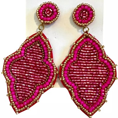 Fuchsia Earrings 4  Arabesque Sparkly Beads Marrakech Coachella Boho Hippie
